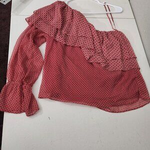 Lucky Brand One Shoulder Top Womens Size Medium Ruffled Coastal Casual